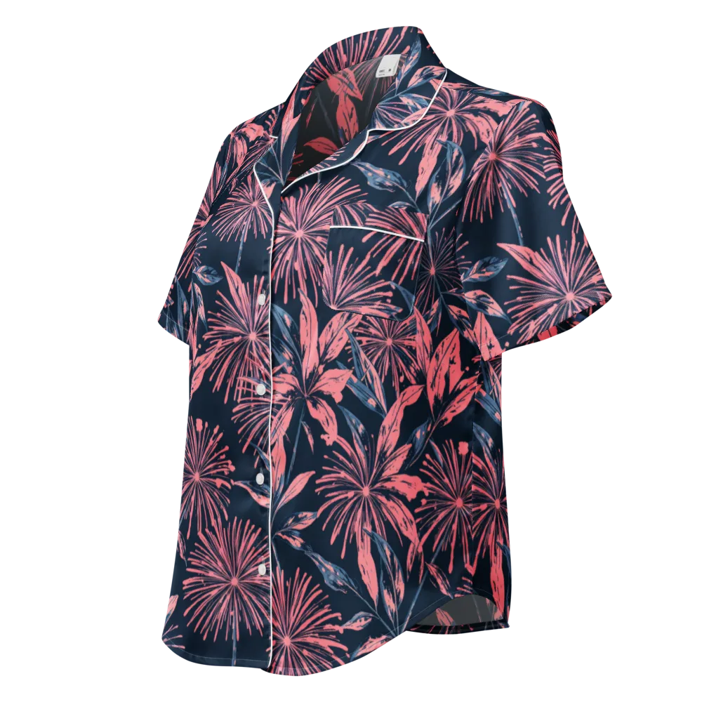 Midnight Firework on Women's Short Sleeve Pajama Top — Left Front