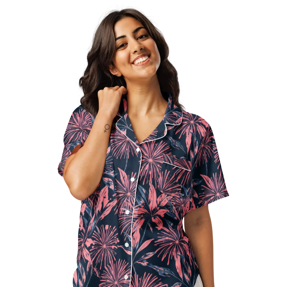 Midnight Firework on Women's Short Sleeve Pajama Top — Front