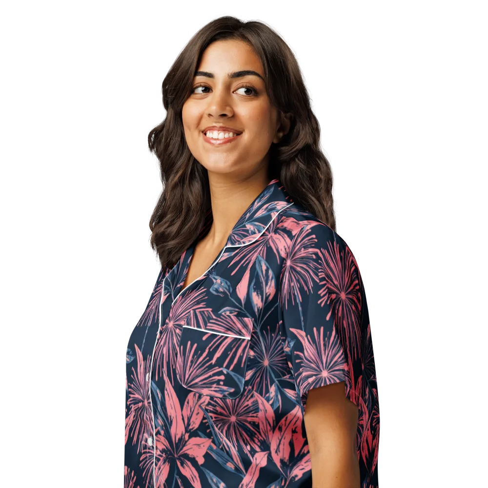 Midnight Firework on Women's Short Sleeve Pajama Top — Left Front