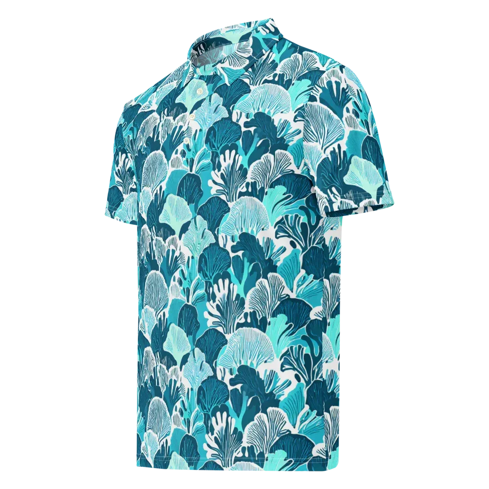 Aqua Fanfare on Men's Slim Fit Polo Shirt — Left Front