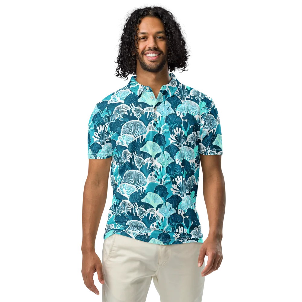 Aqua Fanfare on Men's Slim Fit Polo Shirt — Front