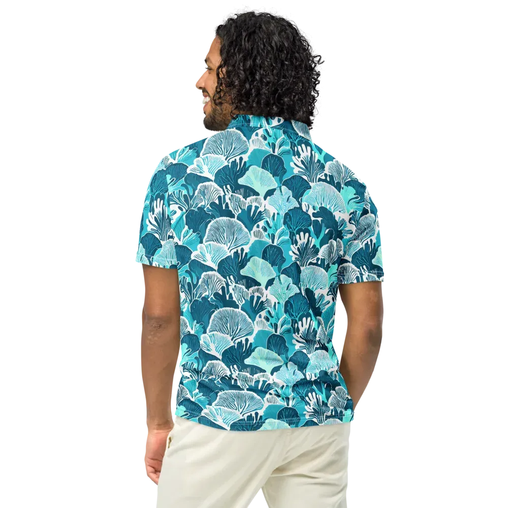 Aqua Fanfare on Men's Slim Fit Polo Shirt — Back
