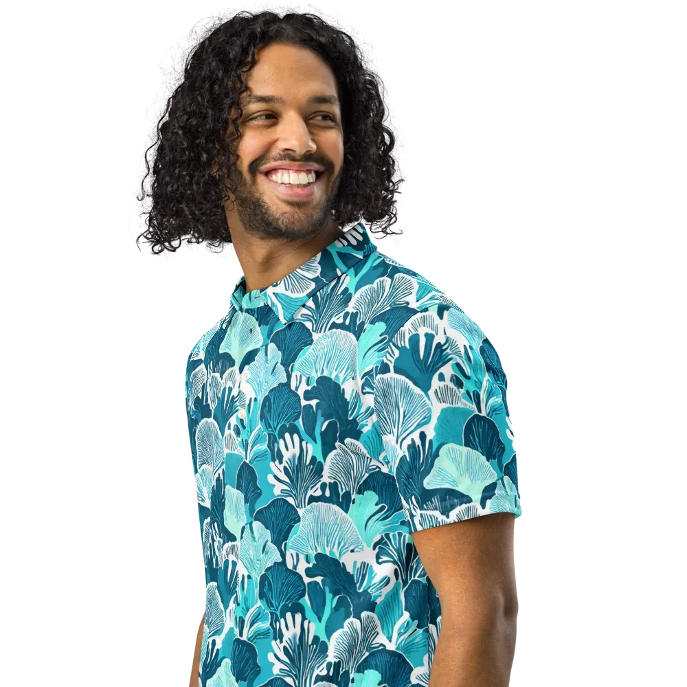 Aqua Fanfare on Men's Slim Fit Polo Shirt — Left Front