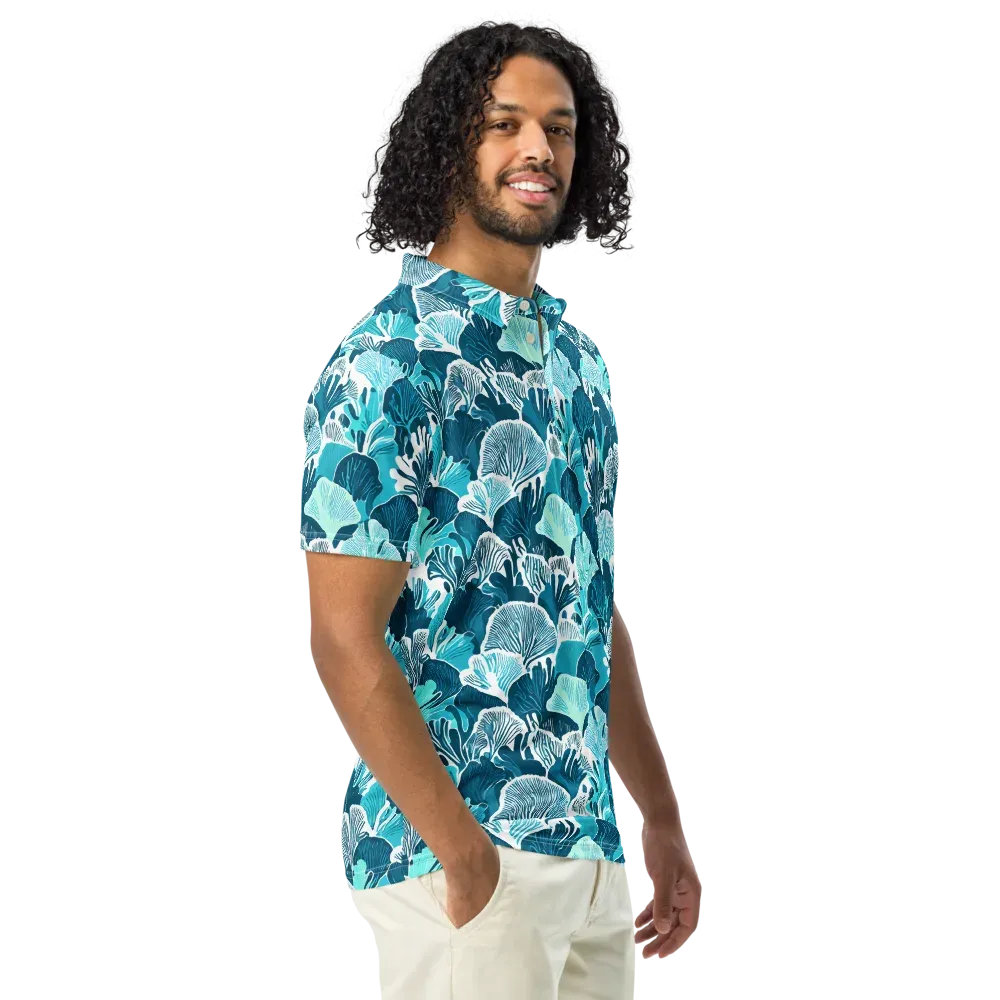 Aqua Fanfare on Men's Slim Fit Polo Shirt — Right Front