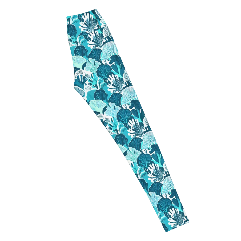 Aqua Fanfare on Yoga Leggings — Right