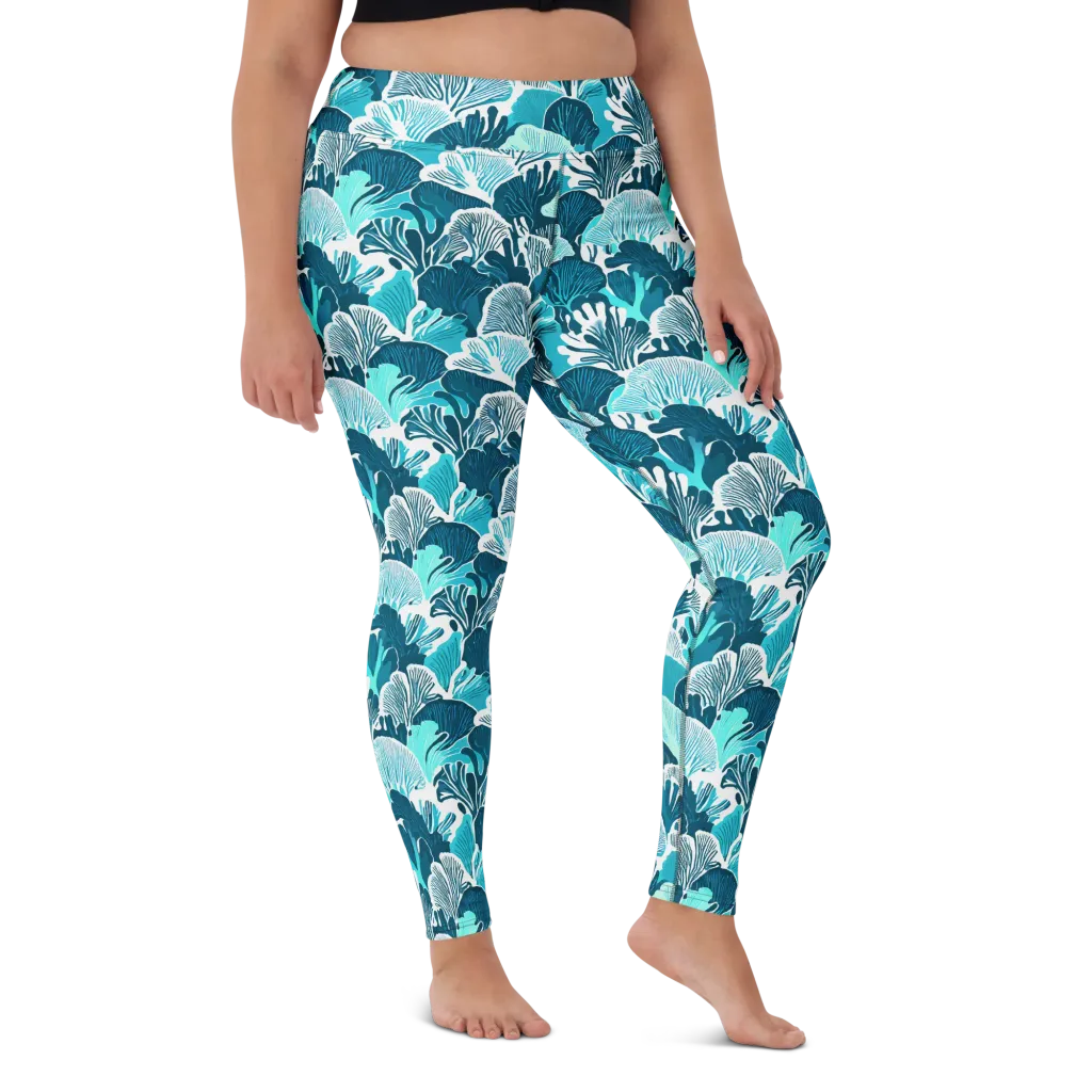 Aqua Fanfare on Yoga Leggings — Front