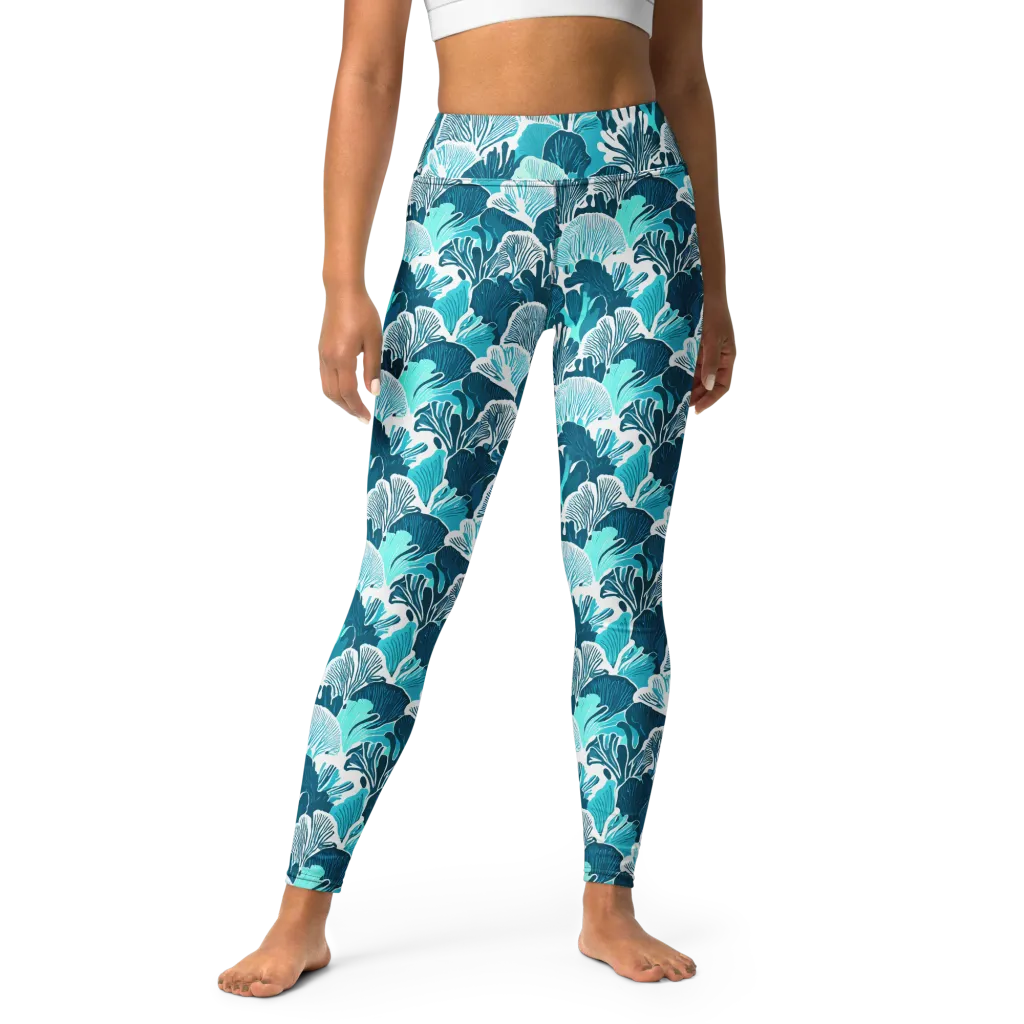 Aqua Fanfare on Yoga Leggings — Front