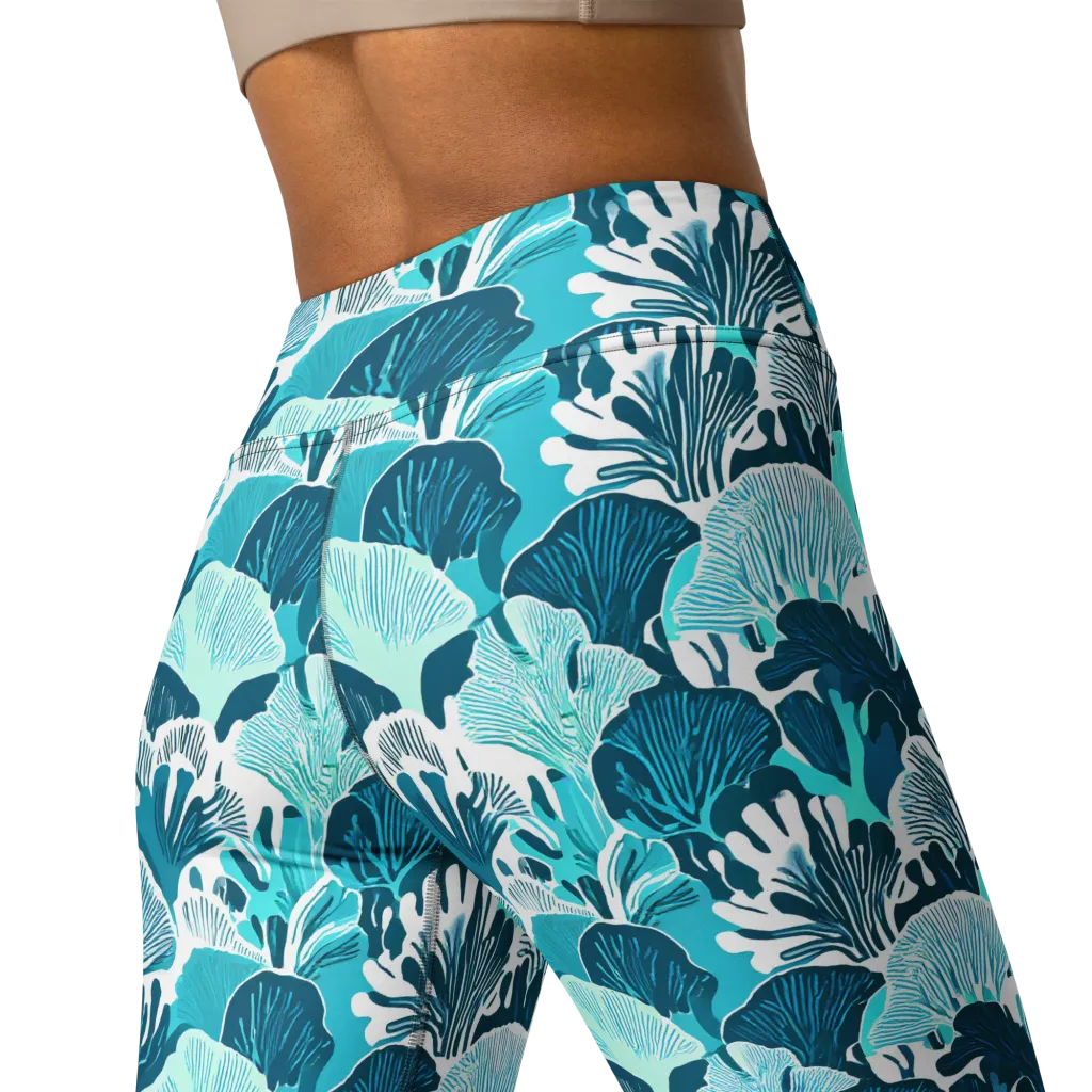 Aqua Fanfare on Yoga Leggings — Back