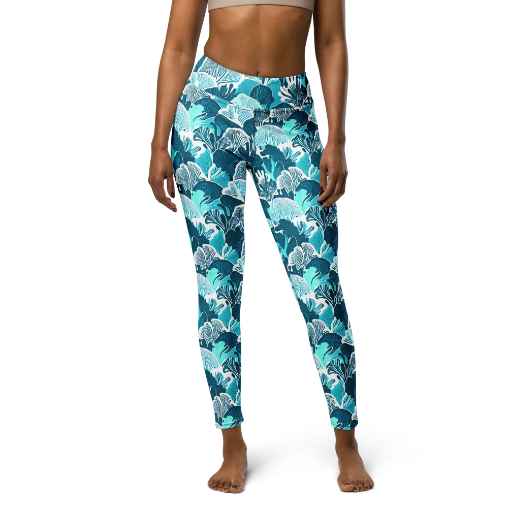 Aqua Fanfare on Yoga Leggings — Front