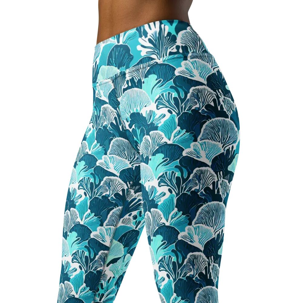 Aqua Fanfare on Yoga Leggings — Left Front