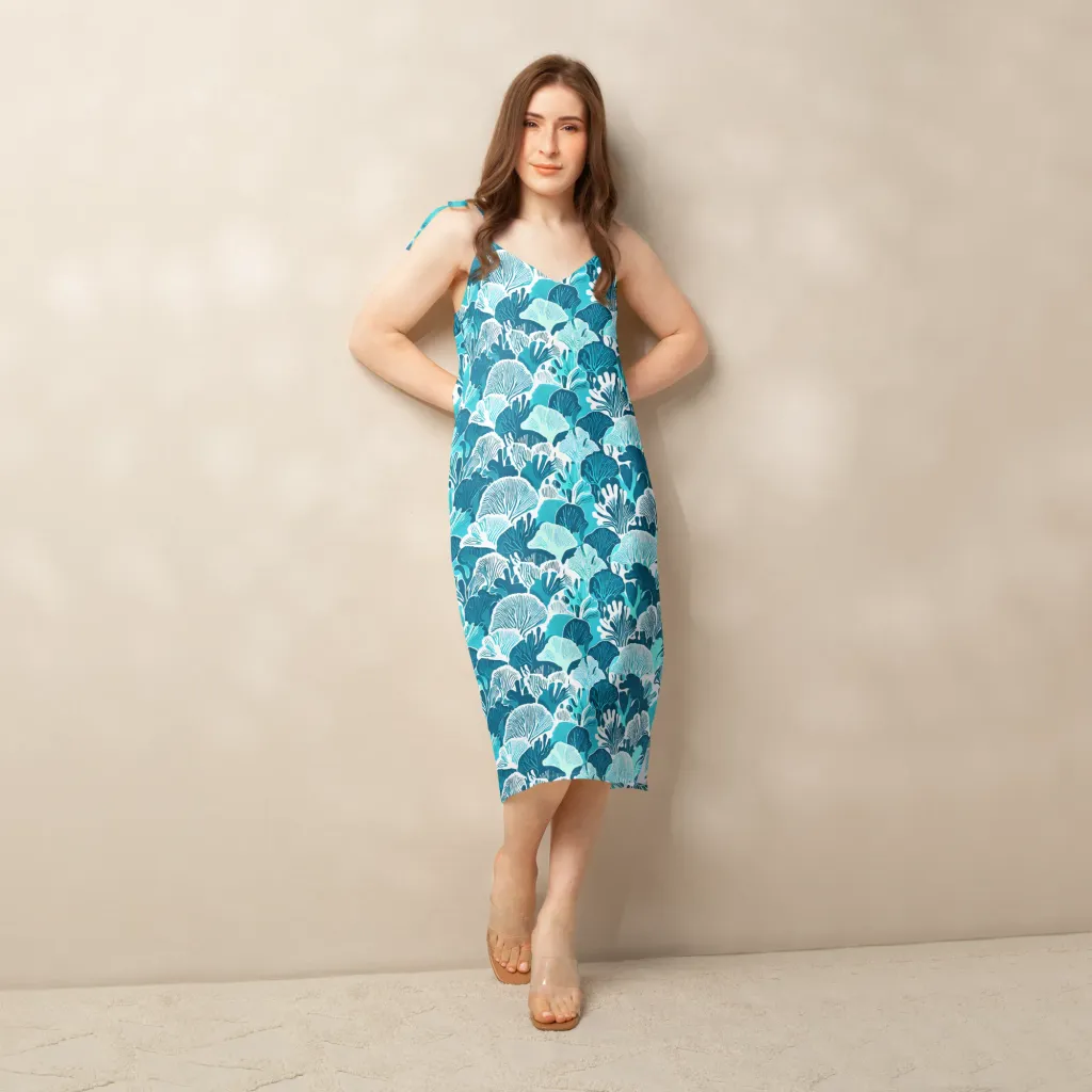 Aqua Fanfare on Slip Dress — Front