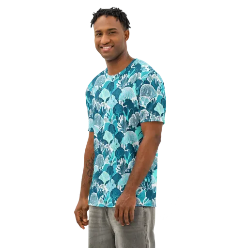 Aqua Fanfare on a Men's Cotton Crew Neck T-Shirt