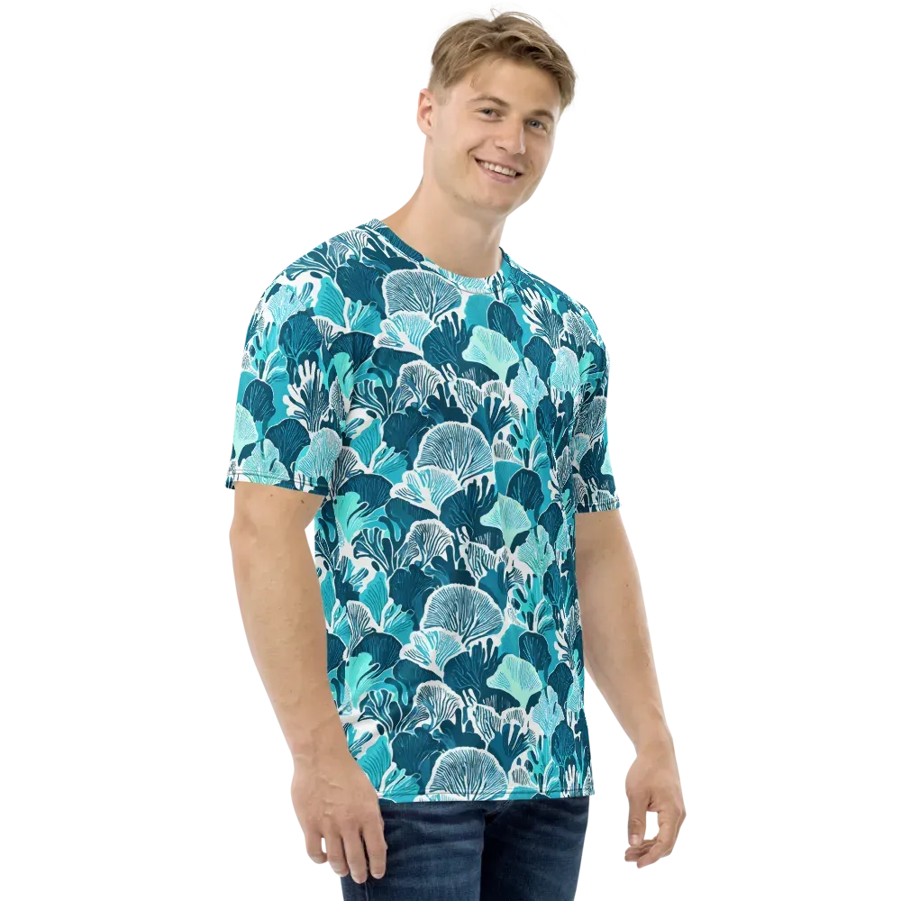 Aqua Fanfare on Men's Crew Neck T-Shirt — Right