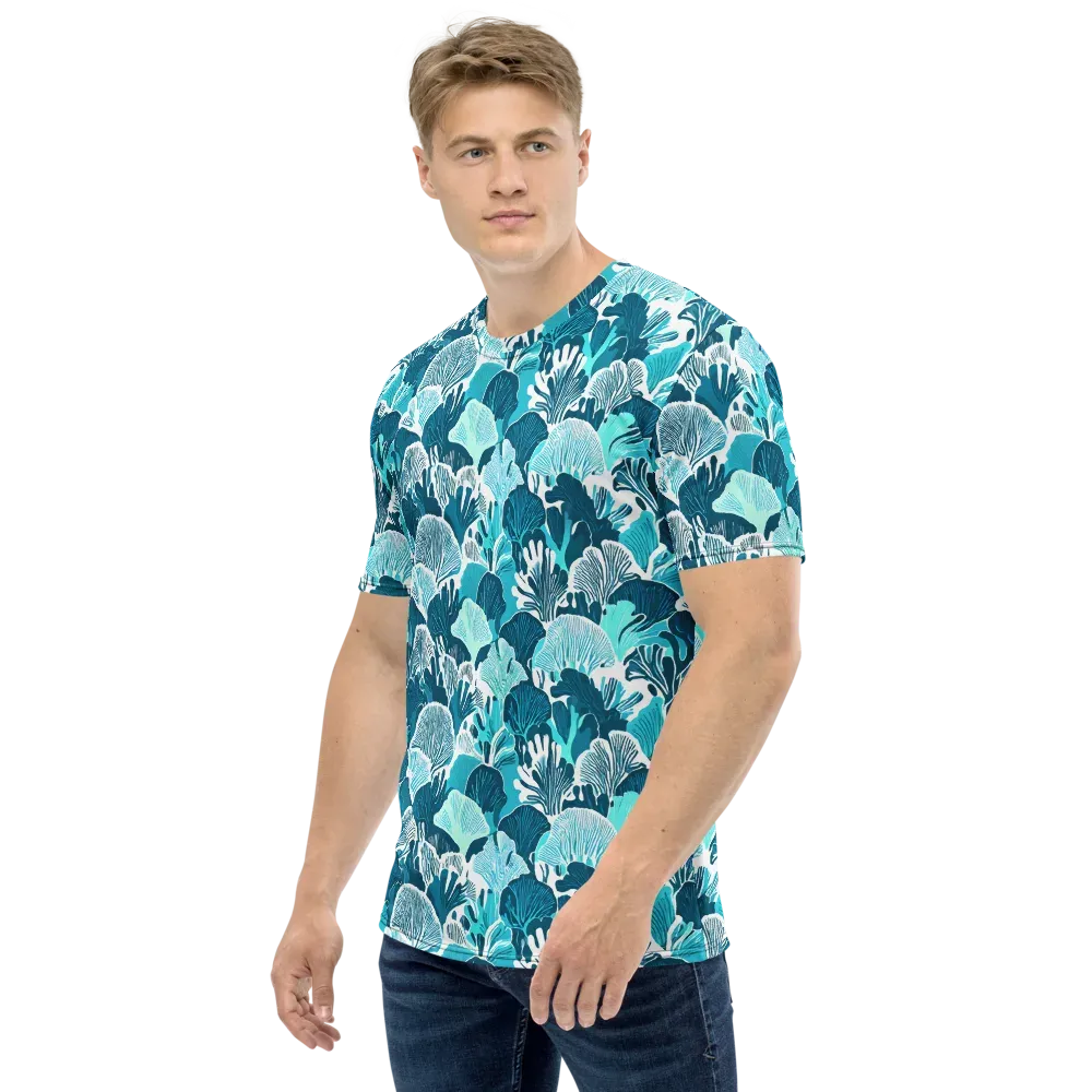Aqua Fanfare on Men's Crew Neck T-Shirt — Left