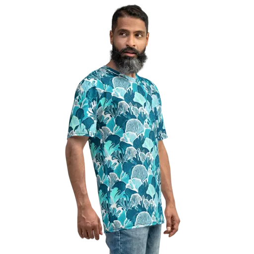 Aqua Fanfare on a Men's Crew Neck T-Shirt
