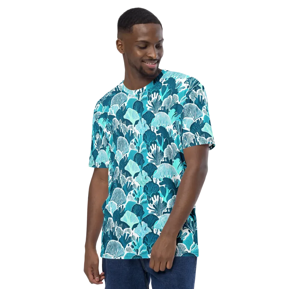 Aqua Fanfare on Men's Crew Neck T-Shirt — Left