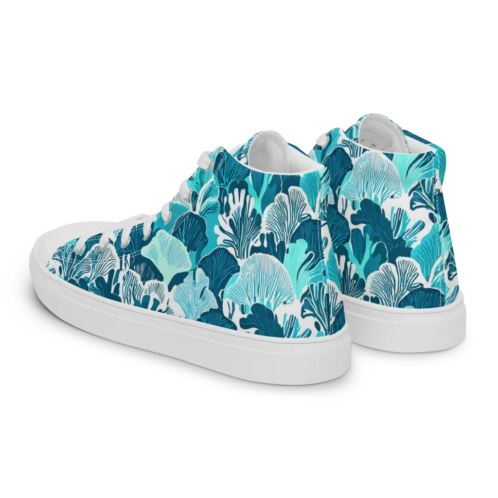 Aqua Fanfare on Men's High Top Canvas Shoes — Left Back
