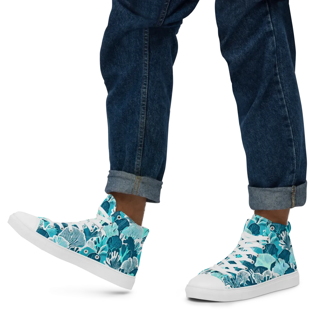 Aqua Fanfare on Men's High Top Canvas Shoes — Left