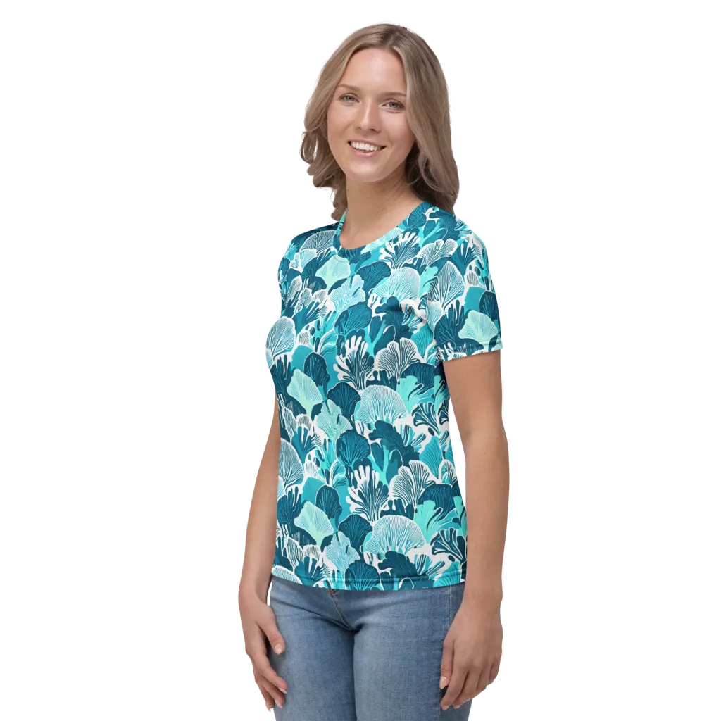 Aqua Fanfare on Women's Crew Neck T-Shirt — Left