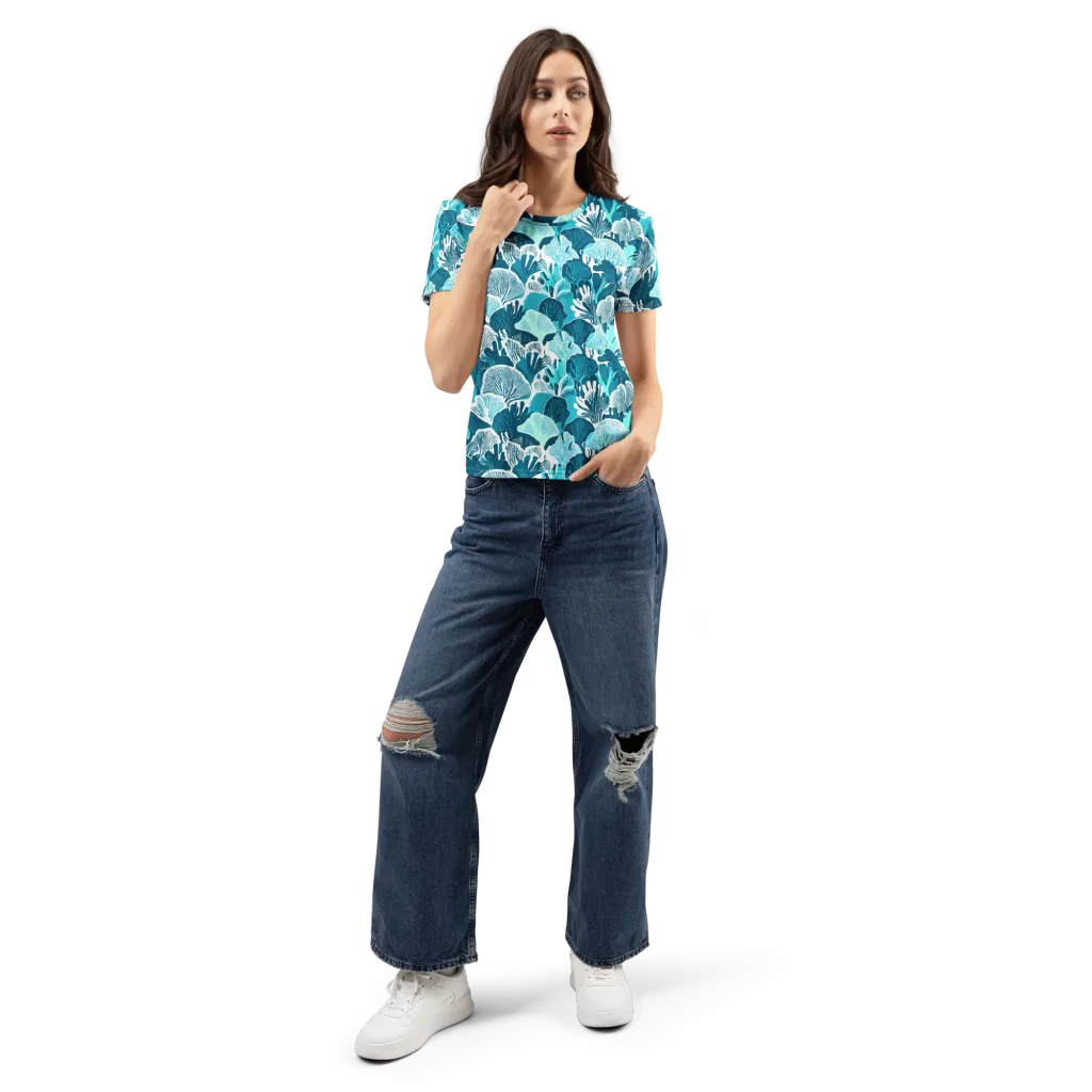 Aqua Fanfare on Women's Crew Neck T-Shirt — Front