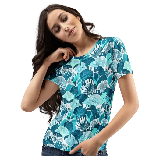 Aqua Fanfare on a Women's Crew Neck T-Shirt