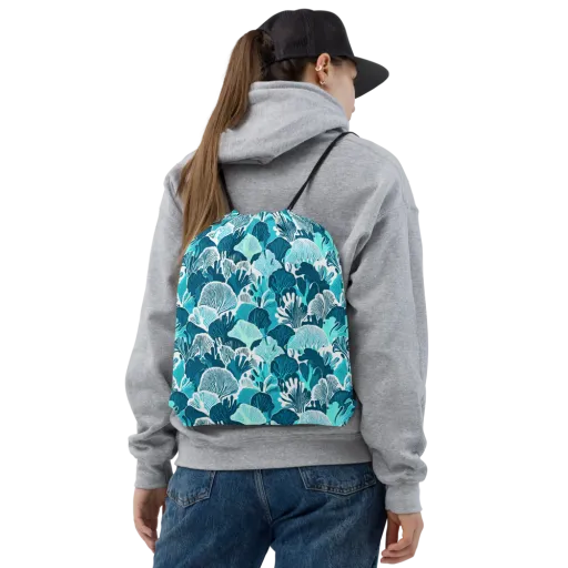 Aqua Fanfare on a Drawstring Bag