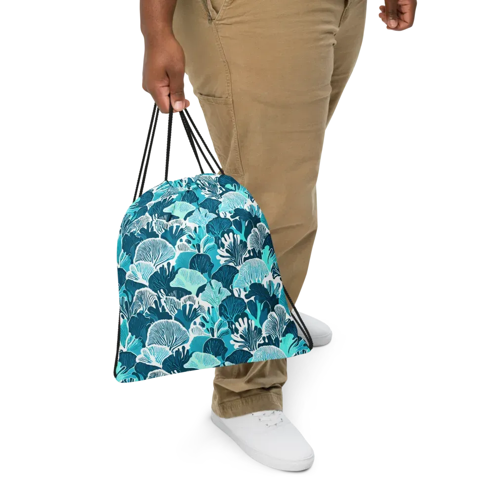 Aqua Fanfare on Drawstring Bag — Front