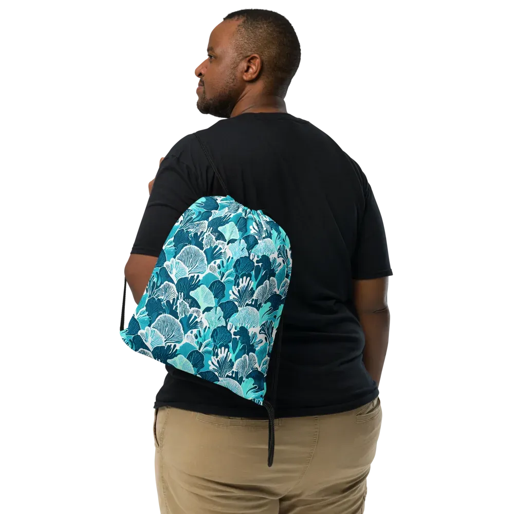 Aqua Fanfare on Drawstring Bag — Front