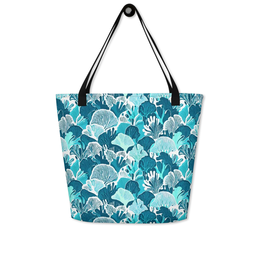 Aqua Fanfare on Large Tote Bag W/ Pocket — Front