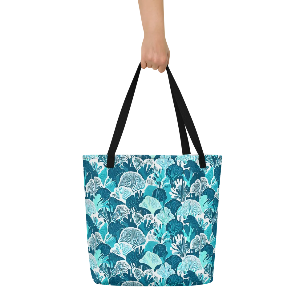 Aqua Fanfare on Large Tote Bag W/ Pocket — Front