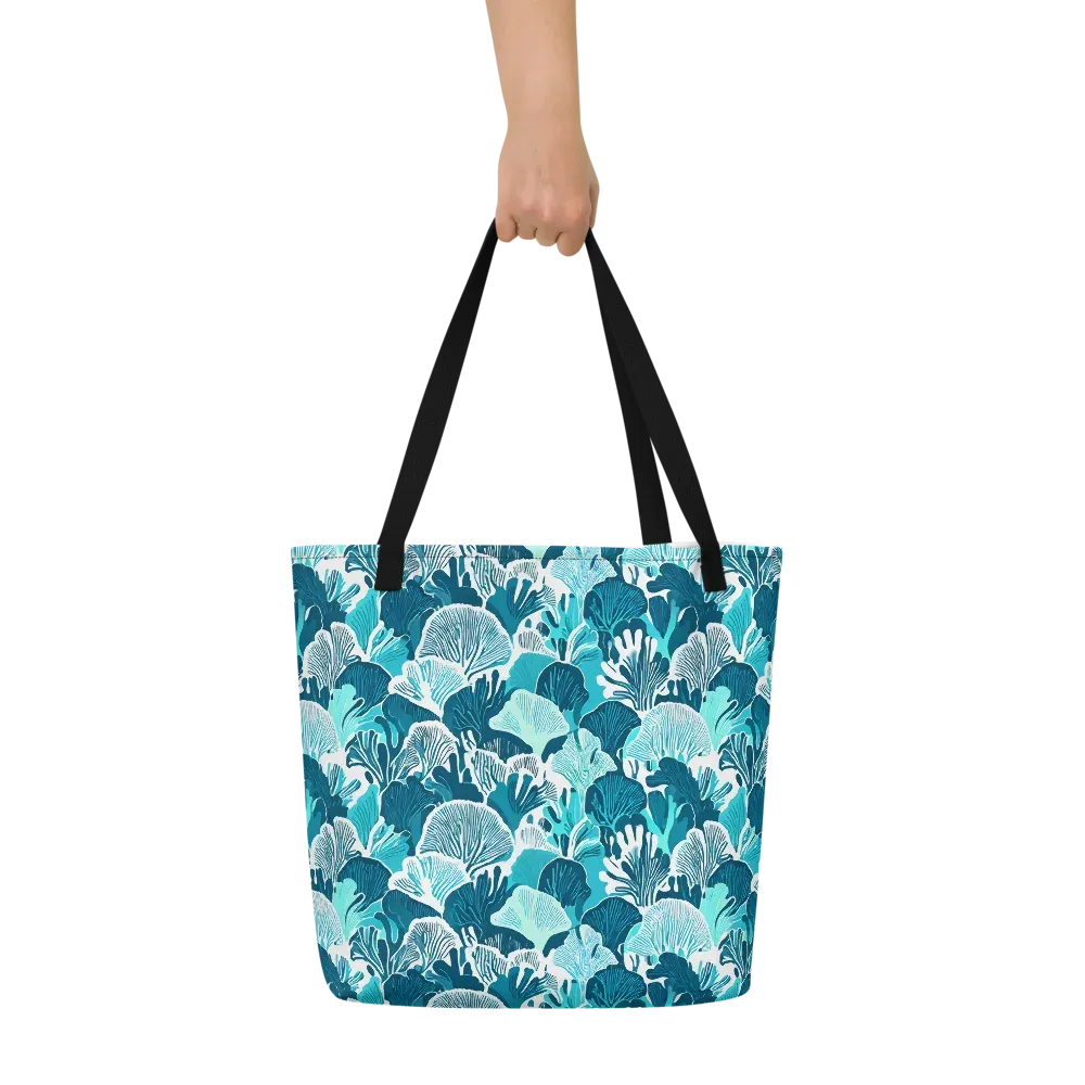 Aqua Fanfare on Large Tote Bag W/ Pocket — Front