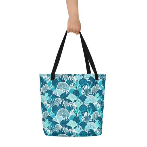 Aqua Fanfare on a Large Tote Bag W/ Pocket