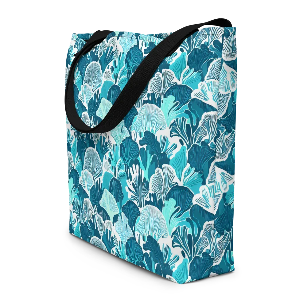 Aqua Fanfare on Large Tote Bag W/ Pocket — Front