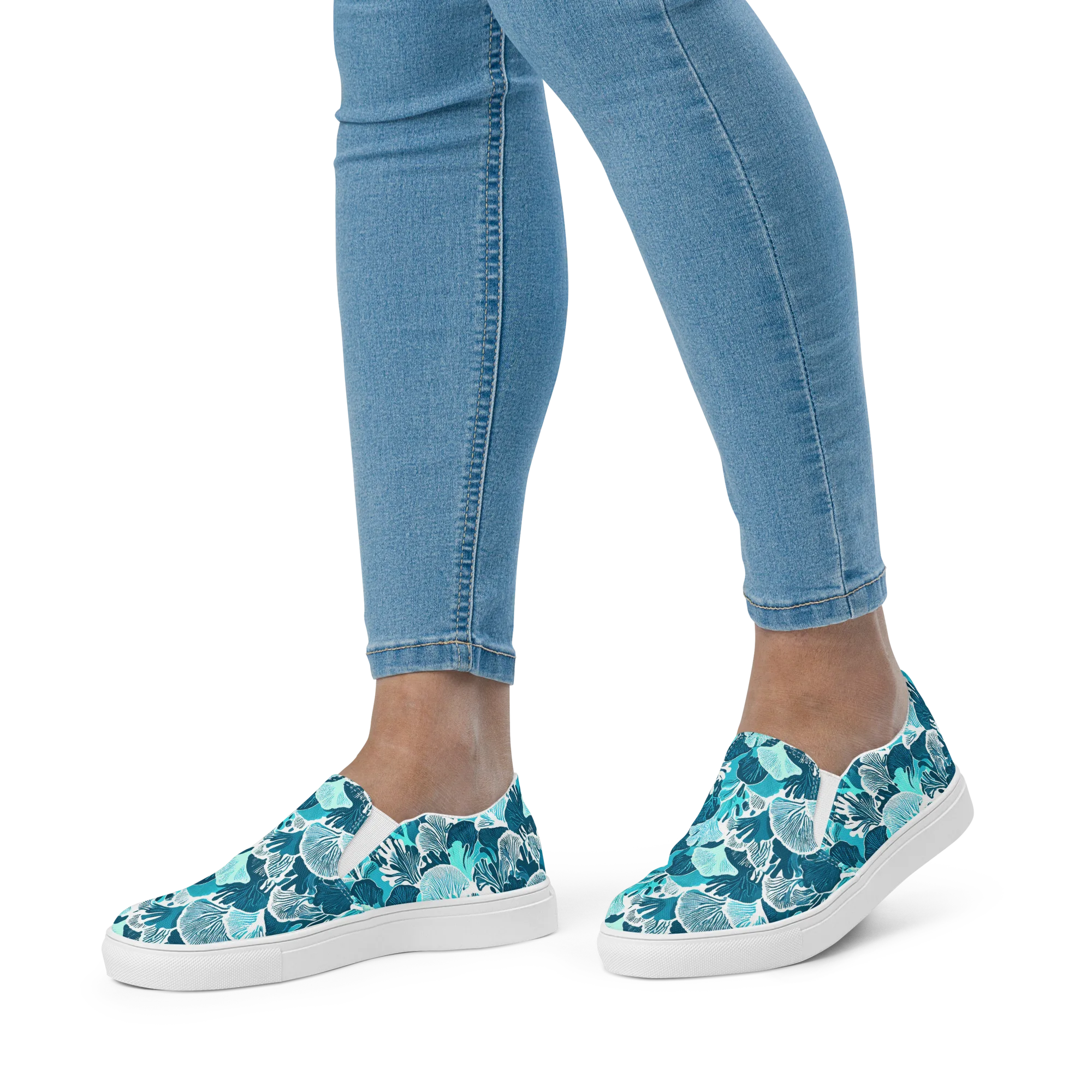 Aqua Fanfare on Women's Slip-On Canvas Shoes — Front