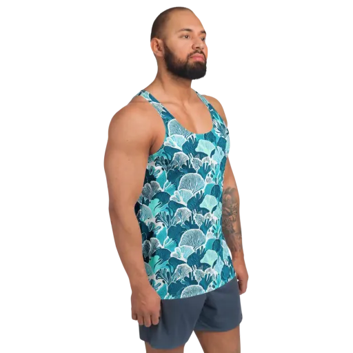 Aqua Fanfare on a Men's Tank Top