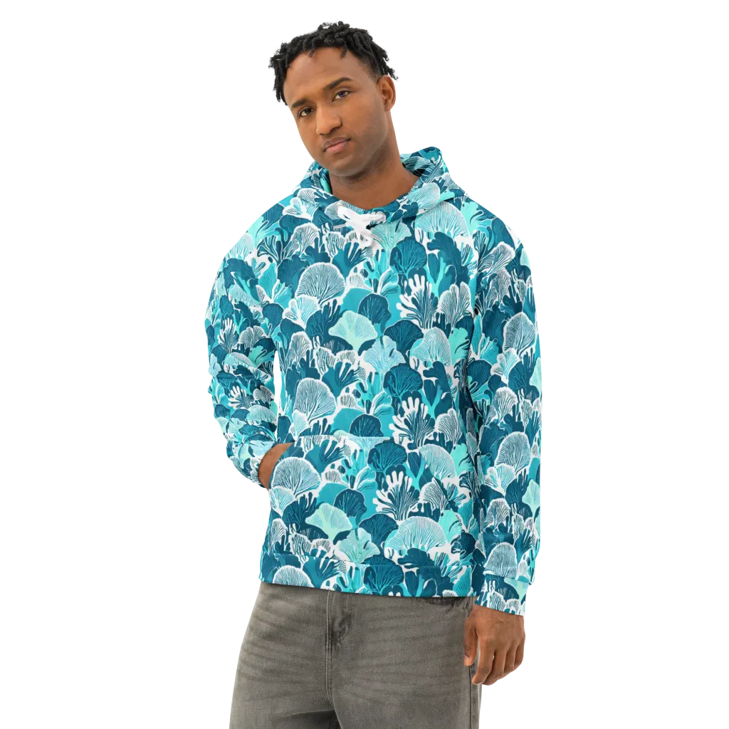 Aqua Fanfare on Cotton Hoodie — Left Front