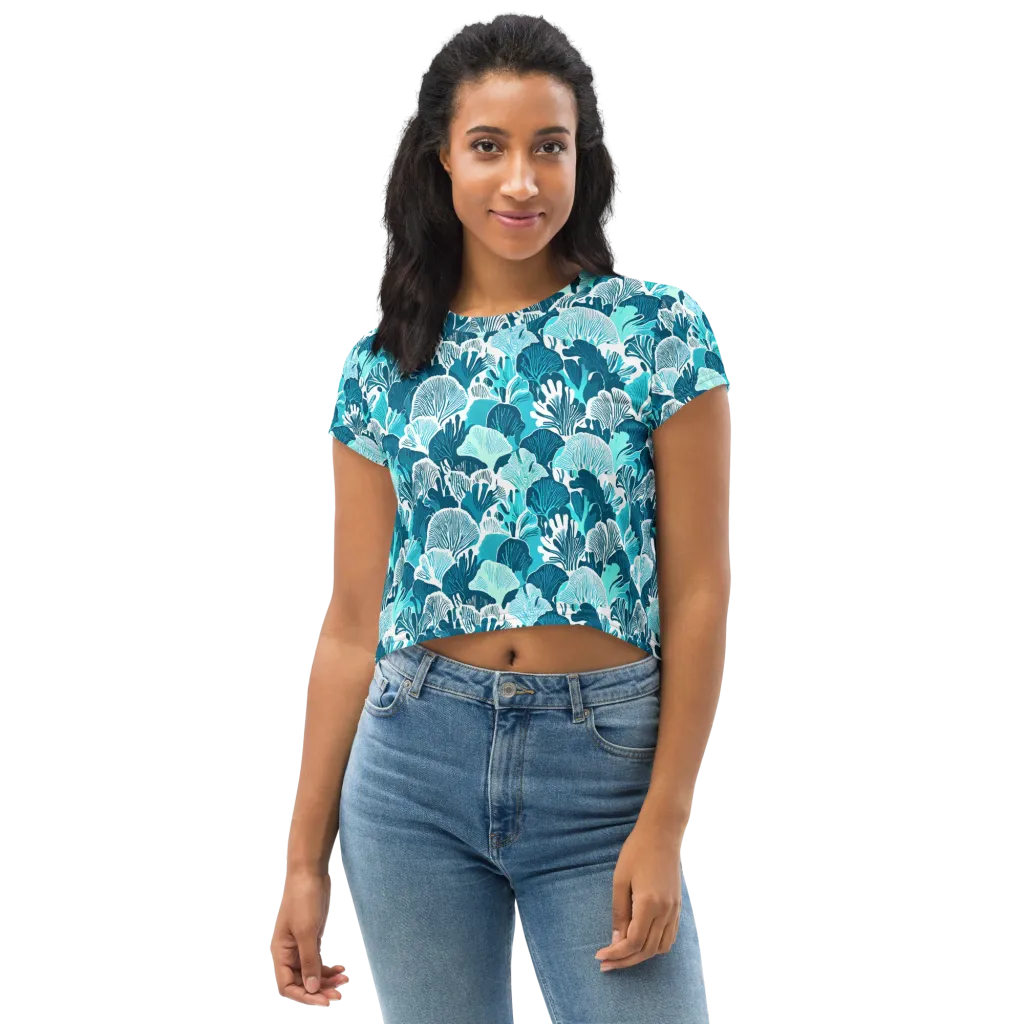 Aqua Fanfare on Crop Tee — Front