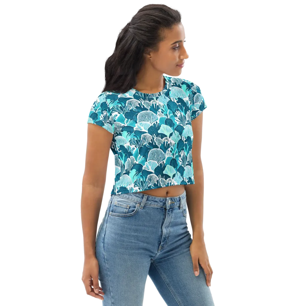 Aqua Fanfare on Crop Tee — Right Front
