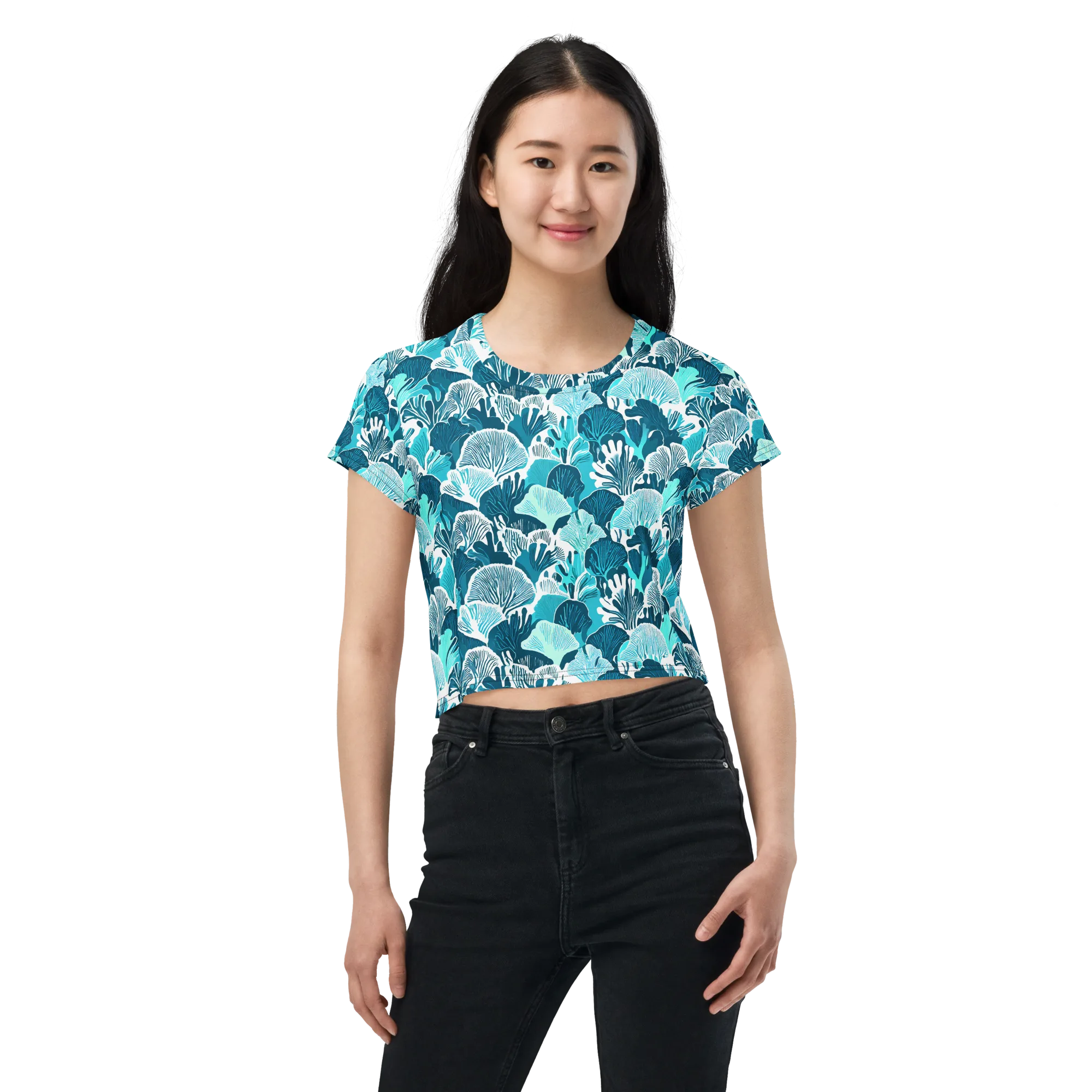 Aqua Fanfare on Crop Tee — Front