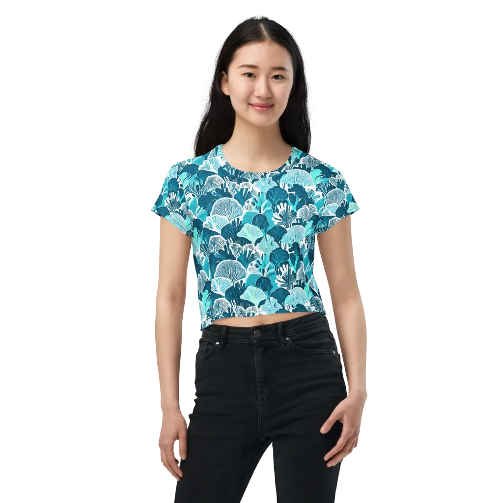 Aqua Fanfare on Crop Tee — Front