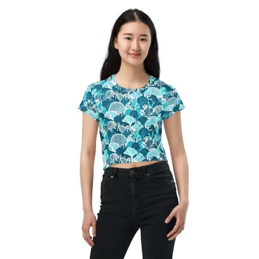 Aqua Fanfare on a Crop Tee