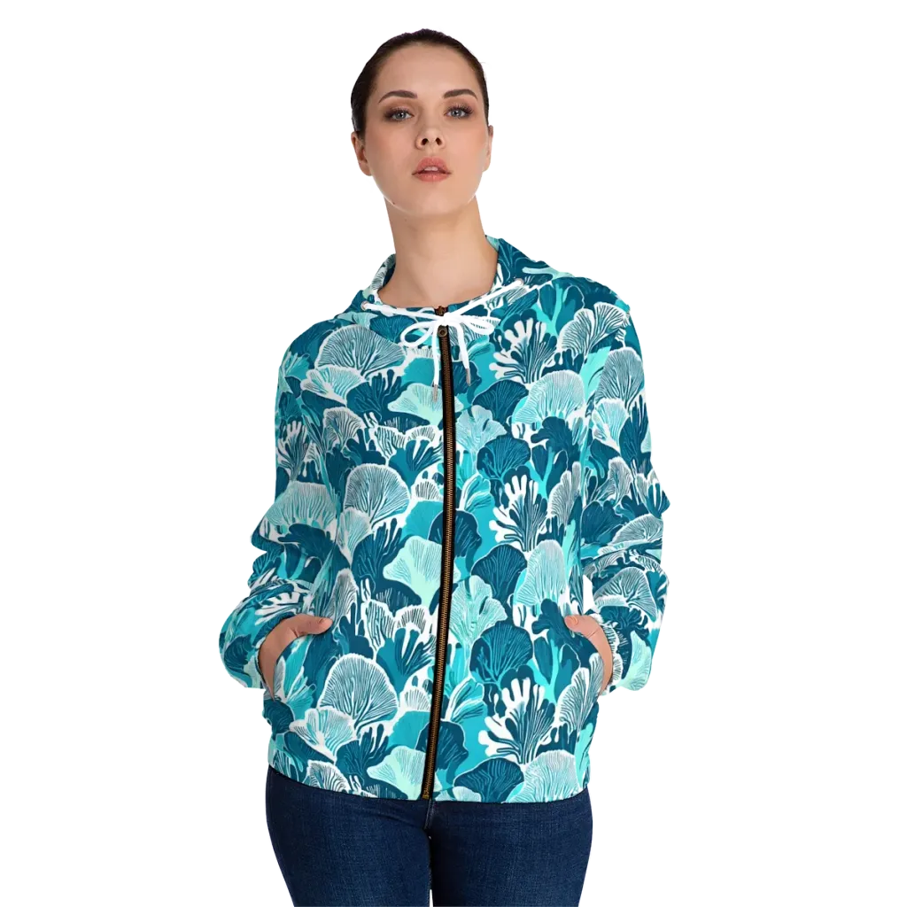Aqua Fanfare on Women's Full-Zip Hoodie — Front On Person