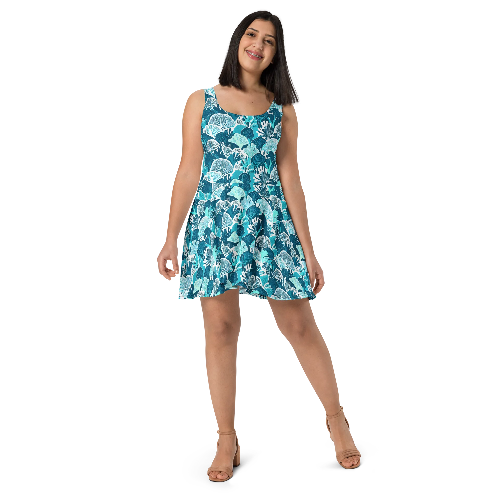 Aqua Fanfare on Skater Dress — Front