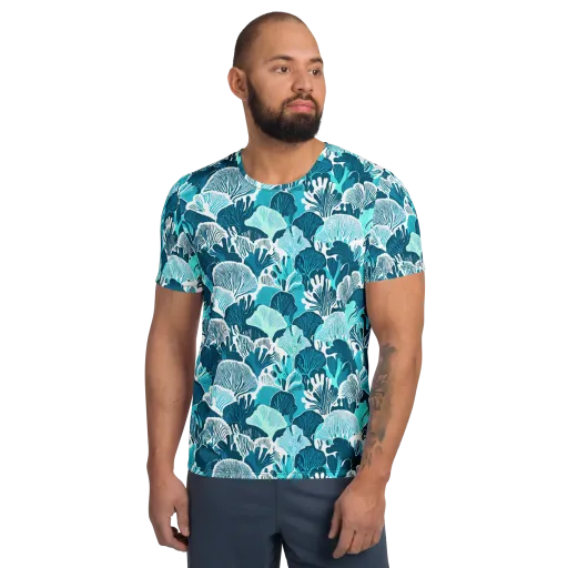 Aqua Fanfare on a Men's Athletic T-Shirt
