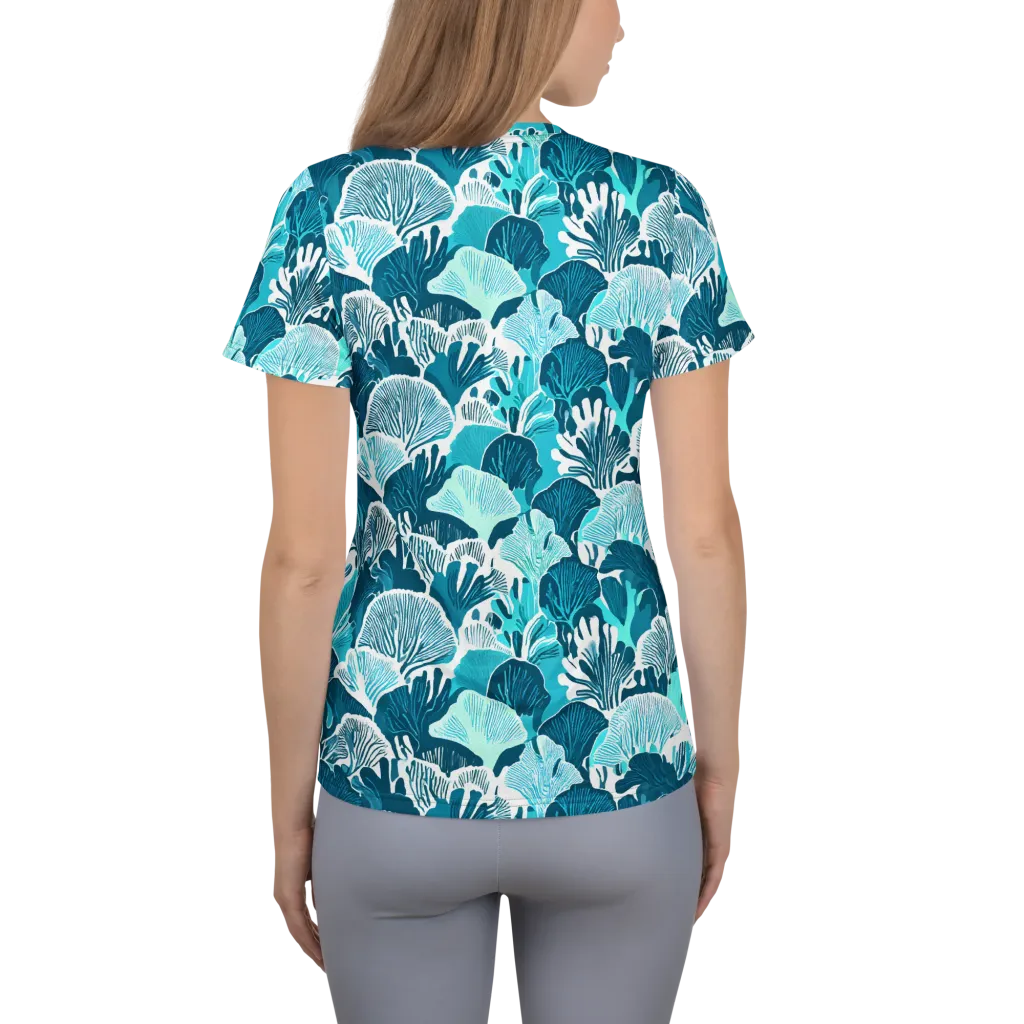 Aqua Fanfare on Women's Athletic T-Shirt — Back