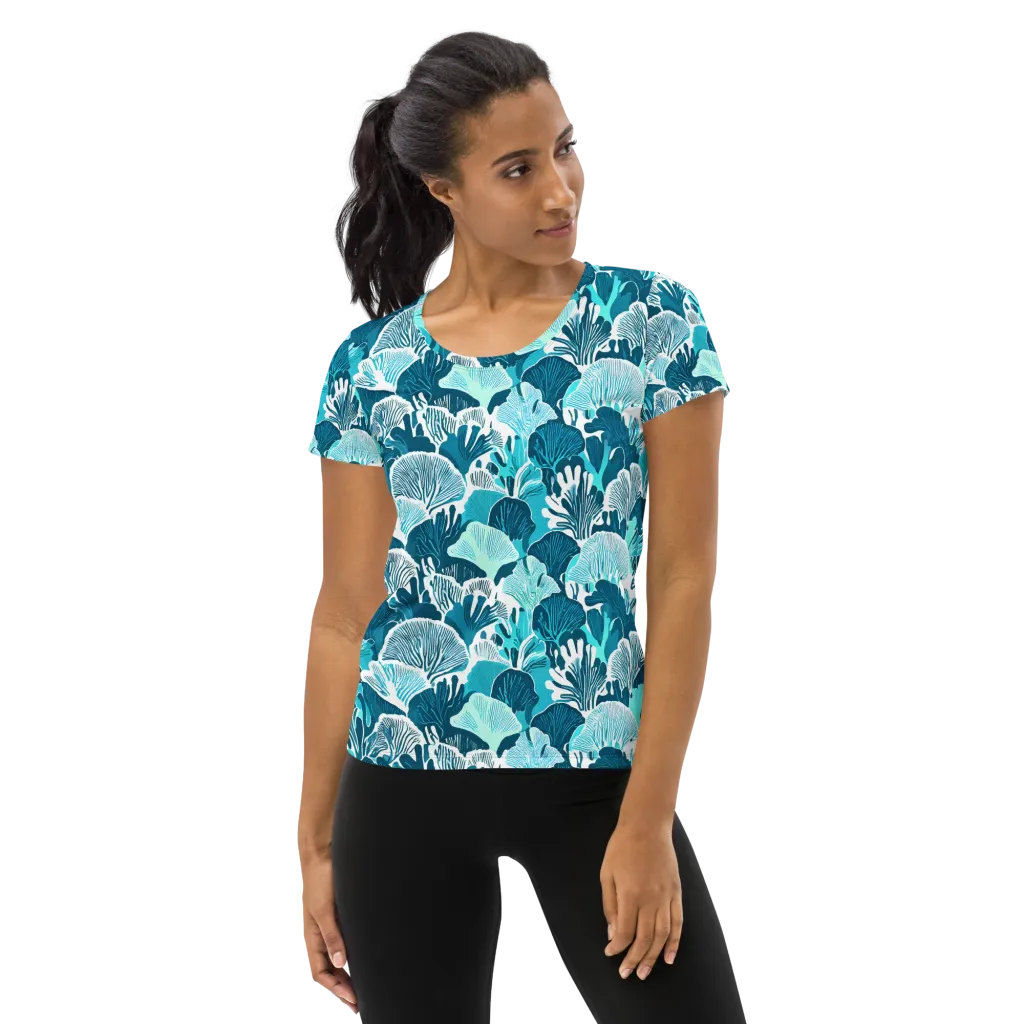Aqua Fanfare on Women's Athletic T-Shirt — Front