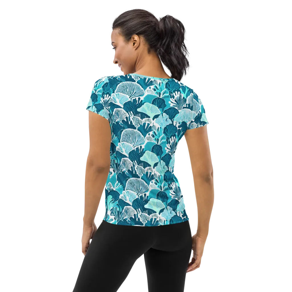 Aqua Fanfare on Women's Athletic T-Shirt — Back