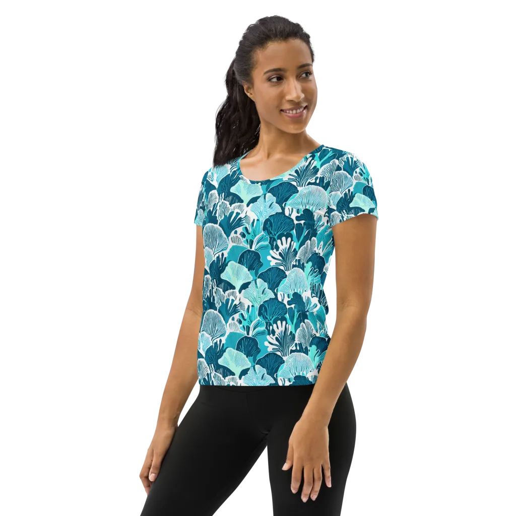 Aqua Fanfare on Women's Athletic T-Shirt — Left