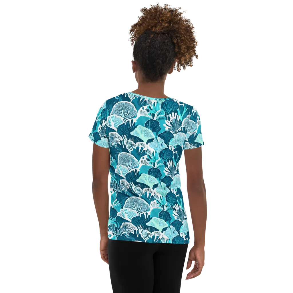 Aqua Fanfare on Women's Athletic T-Shirt — Back