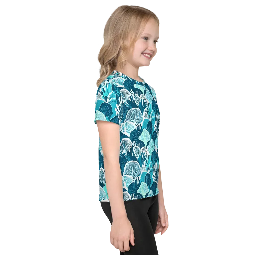 Aqua Fanfare on Kids Crew Neck T-Shirt — Right